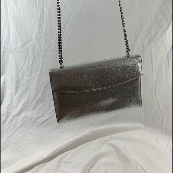 Genuine MORRIS MOSKOWITZ metallic silver kidskin shoulder bag with rhinestones - Picture 16 of 16